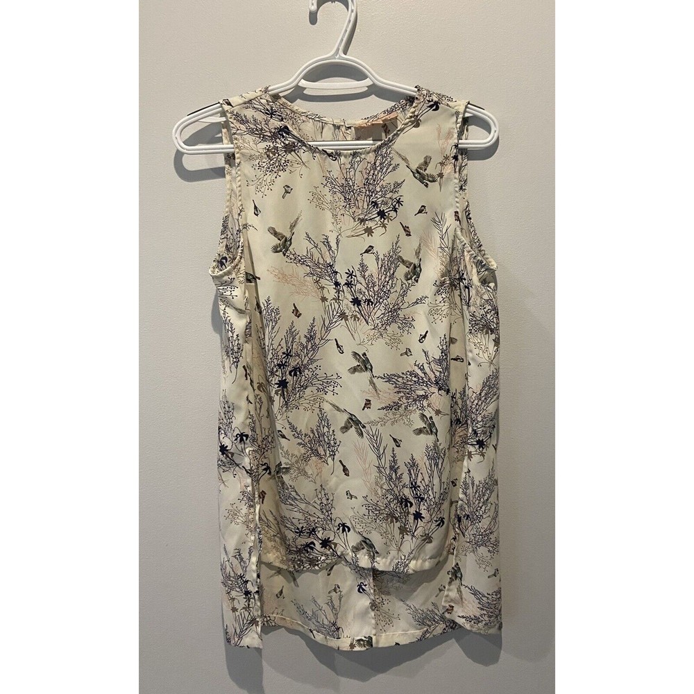 Philosophy Women’s Sheer Sleeveless Blouse Size Medium Floral & Bird Pattern